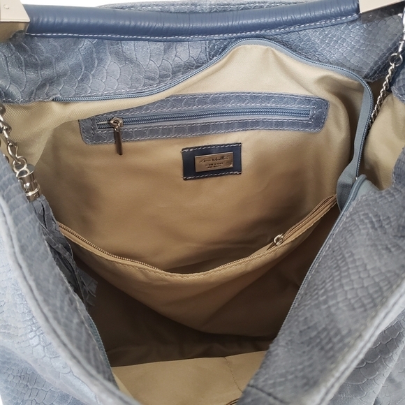 Anna Morellini Gray Leather Shopper Bag Snakeskin Embossed Chunky Hardwa… - Picture 9 of 14